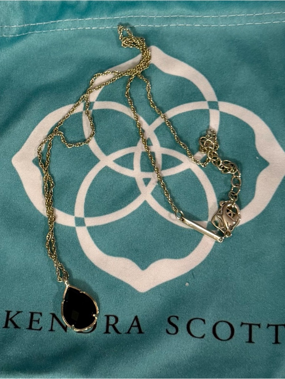 Vintage Kendra Scott Kiri Necklace Black Gold Tone Tear drop